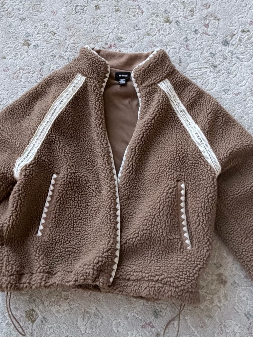 RD Style Cozy Brown Sherpa Zip-Up Jacket with Contrast Trim… Ugg dupe!
